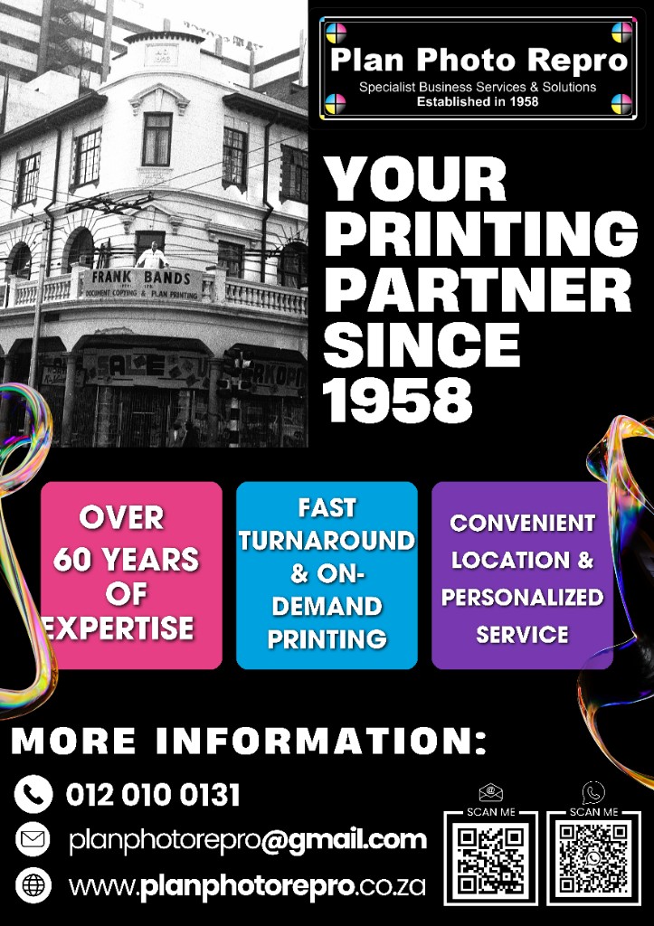 Plan Photo Repro contact flyer with phone, email, website and QR codes