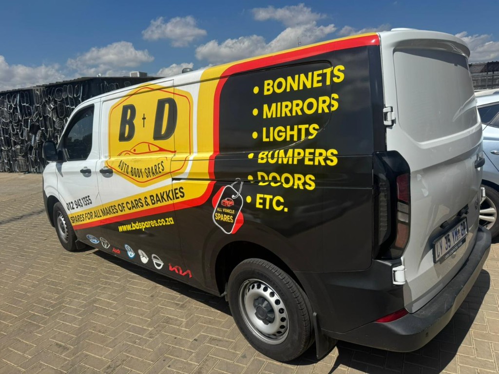 B+D Auto Body Spares van wrap and yellow shop signage by Plan Photo Repro