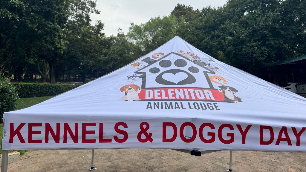 Delenitor Animal Lodge branded gazebo with kennels and doggy day care branding by Plan Photo Repro