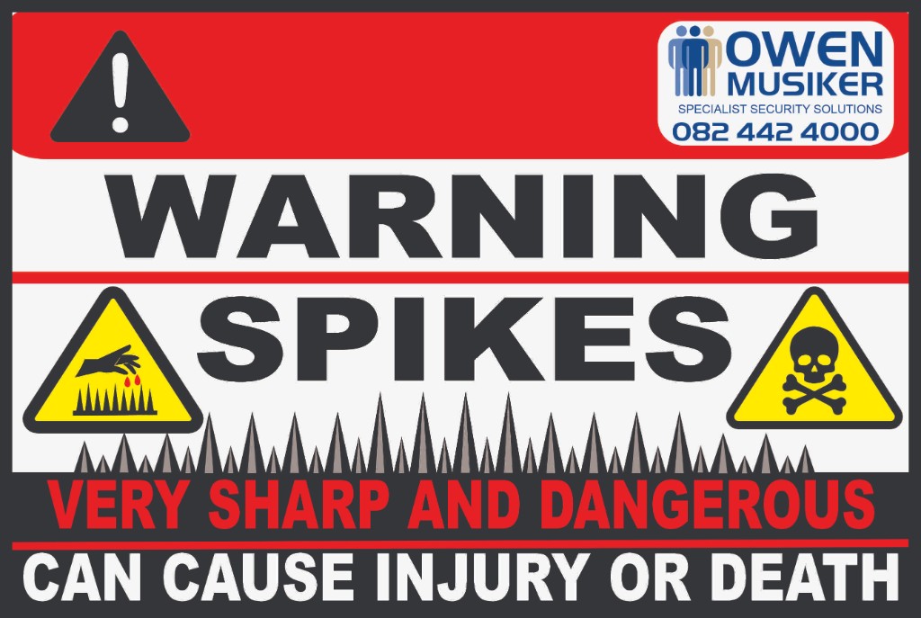 Owen Musiker Specialist Security Solutions warning spikes safety sign printed on ABS vinyl by Plan Photo Repro