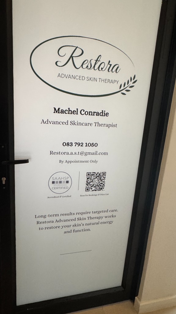 Restora Advanced Skin Therapy frosted glass door branding by Plan Photo Repro