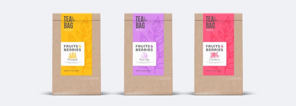 Fruits & Berries tea bag packaging labels, printed by Plan Photo Repro