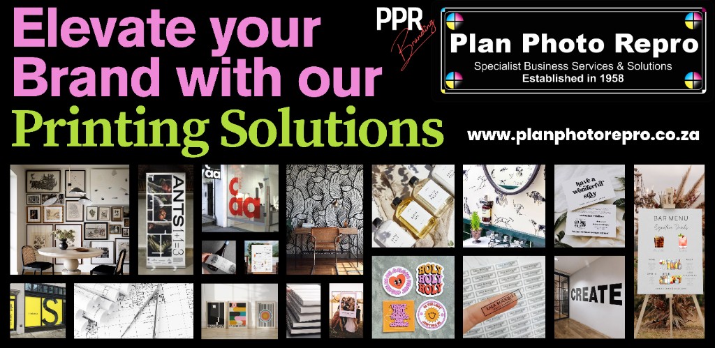 Plan Photo Repro printing and branding portfolio — storefront decals, stickers, wallpaper, menus and binding