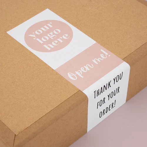 Open me and thank you packaging seal sticker for e-commerce, printed by Plan Photo Repro